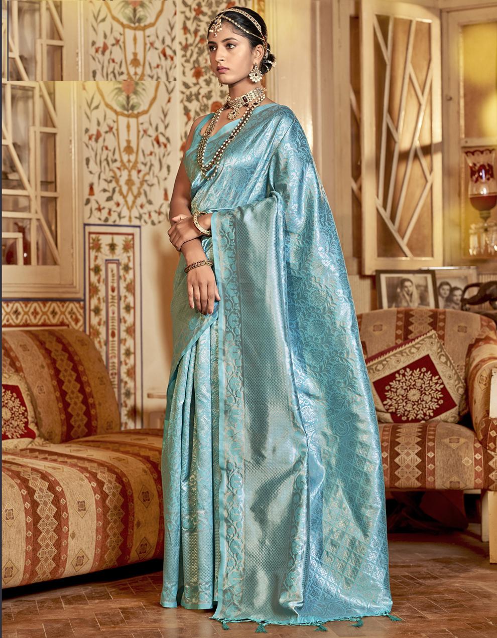 Blue Cotton Silk Saree for Women With Blouse SD27574