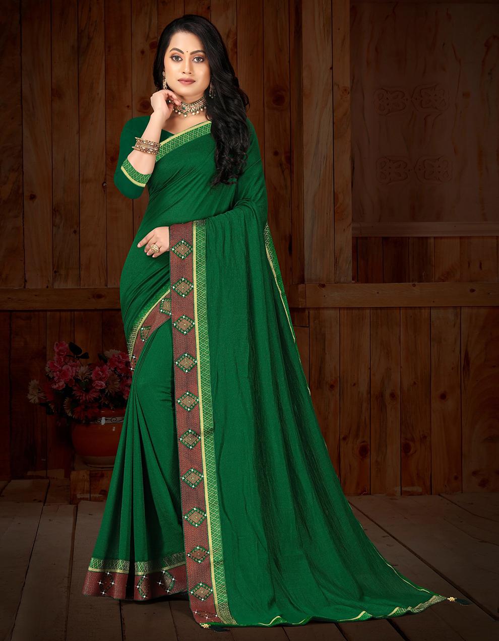 Green Vichitra silk Saree With Blouse IW24830