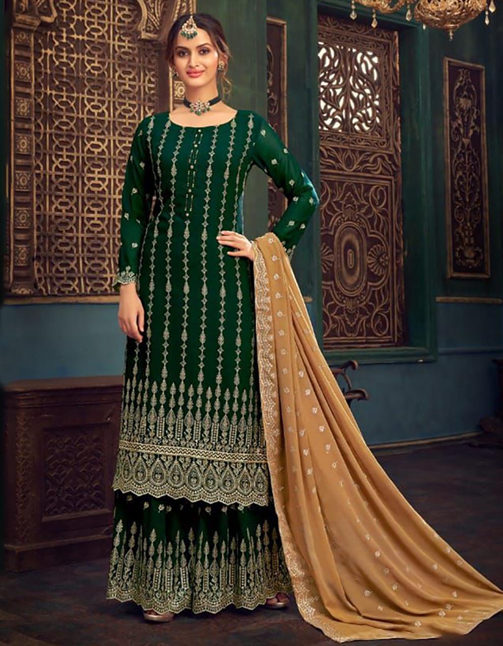 Green Pure Georgette Palazzo Suit with Dupatta SHL8747