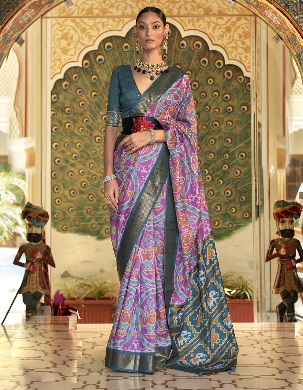 Light Purple Pure Dola Silk Patola Saree for Women With Blouse SD27930
