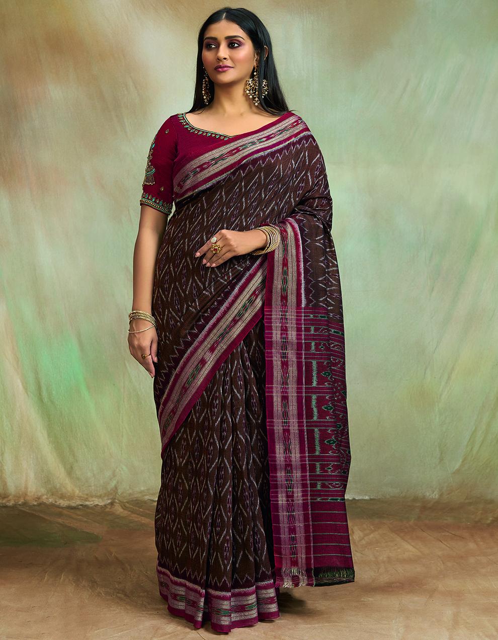 Brown Mul Mul Cotton Saree With Blouse SD26127
