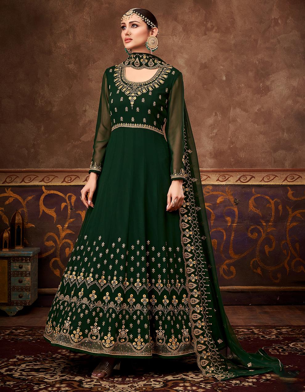 Green Georgette Anarkali Suit with Dupatta SHL8781