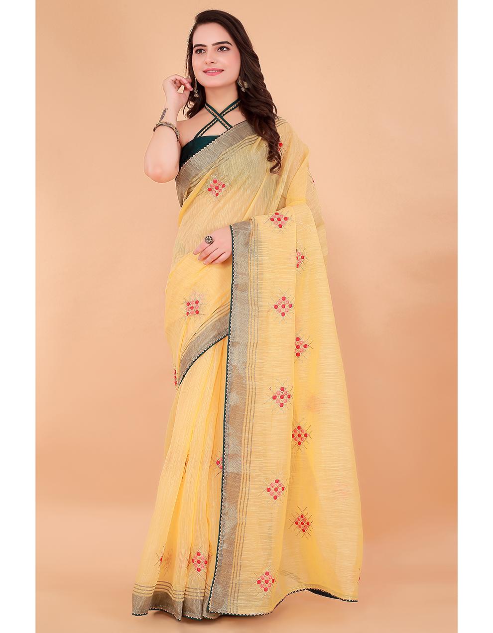 YELLOW Cotton Saree for Women With Blouse SD29126