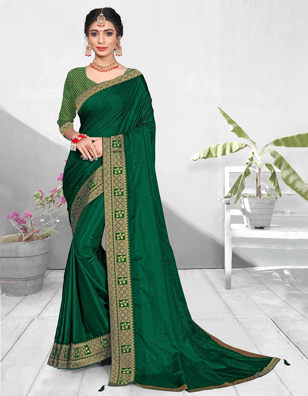 Green Vichitra silk Saree With Blouse IW24806