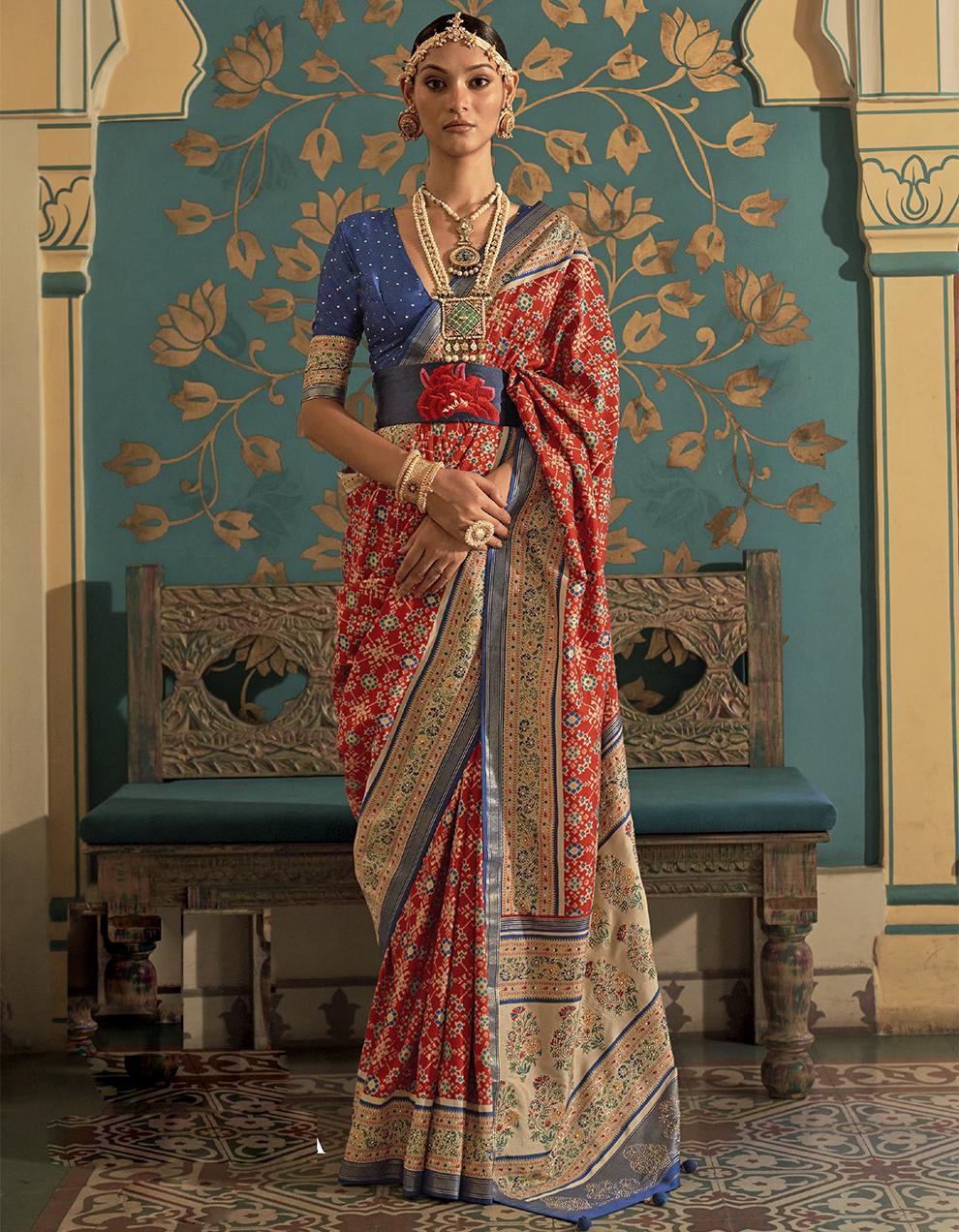 Blue Silk Patola Saree for Women With Blouse SD27782