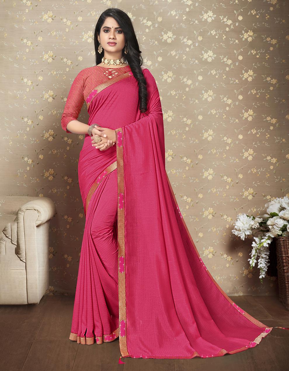 Pink Vichitra Silk Saree With Blouse IW27018