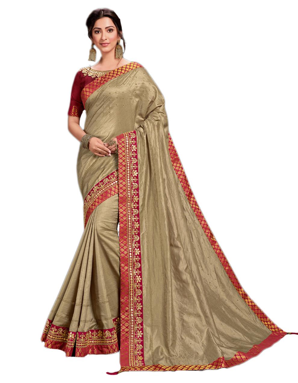 Gold Poly Silk Saree With Blouse IW24623