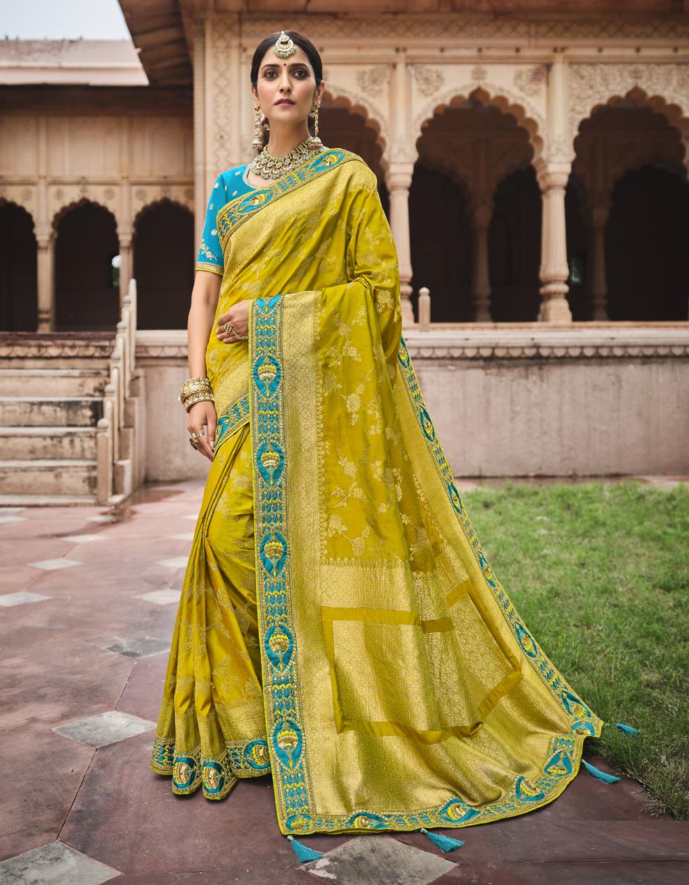 Yellow Dola Silk Saree With Blouse SD25190