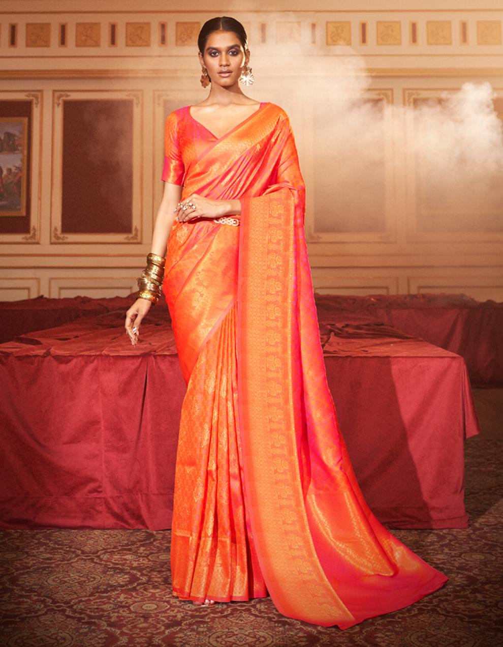 Orange SILK Saree for Women With Blouse SD28581