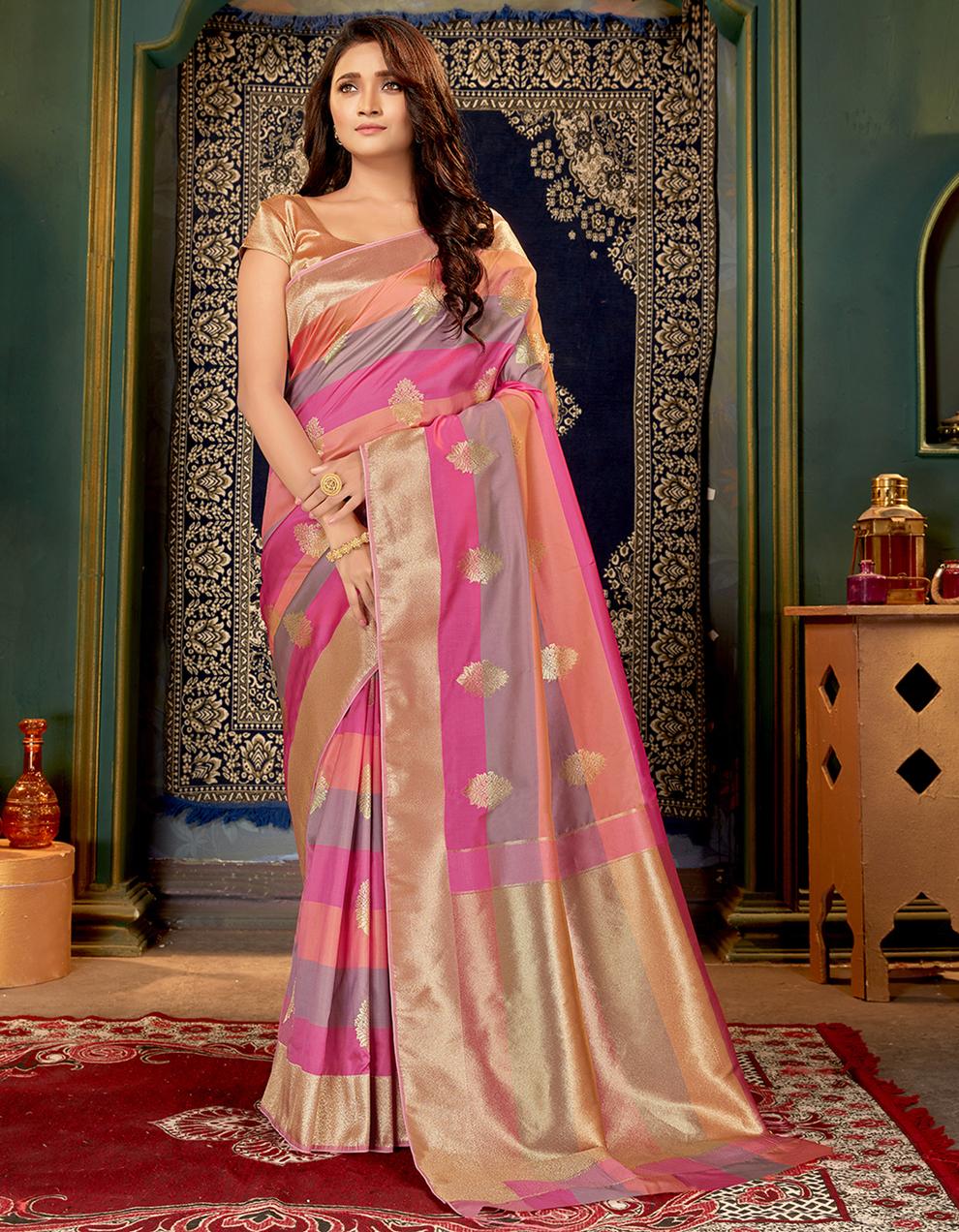 Multicolor Banarasi Silk Saree With Blouse SD25794