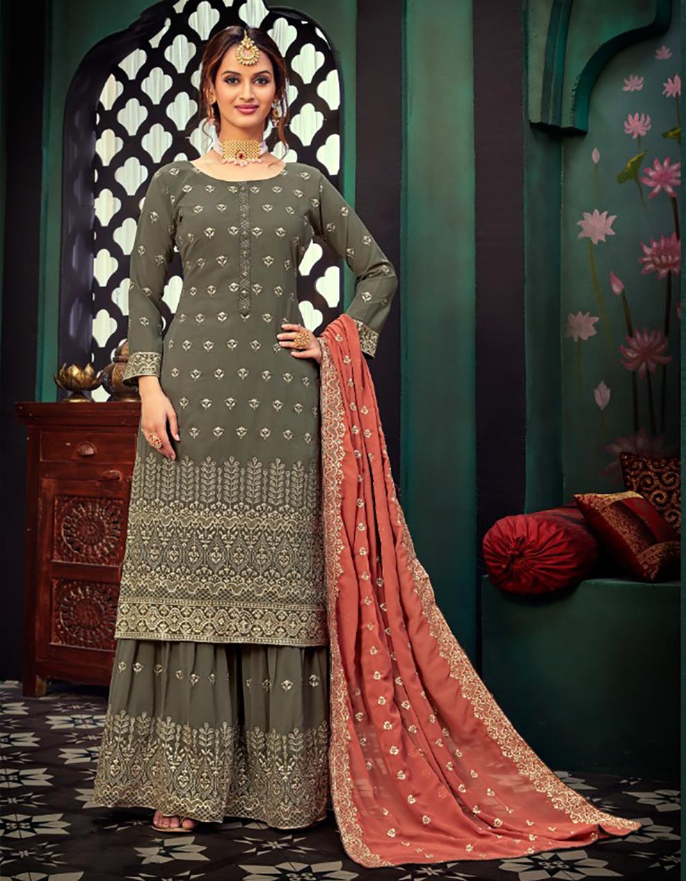 Grey Pure Georgette Palazzo Suit with Dupatta SHL8716