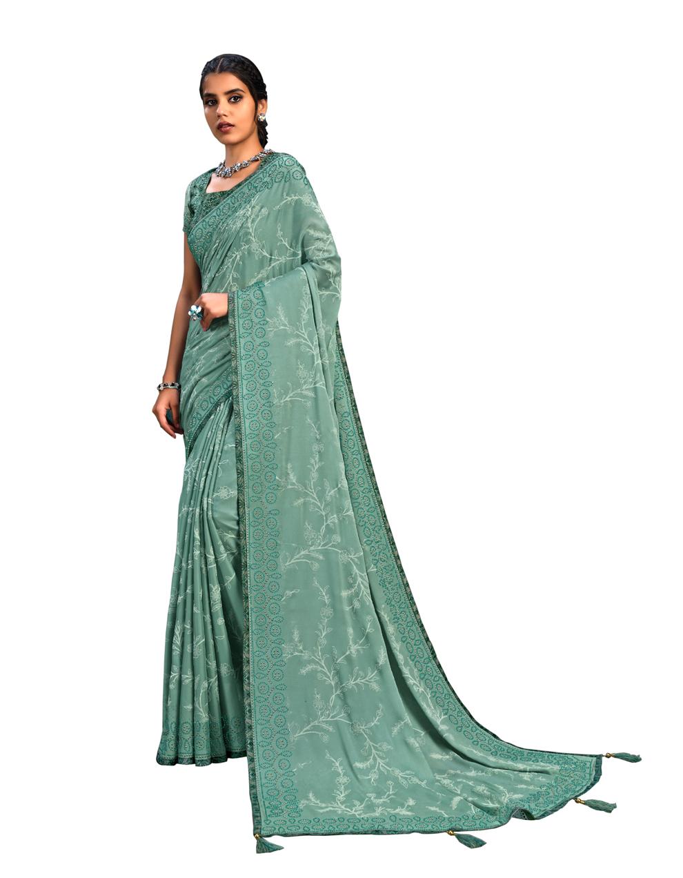 Pastel Blue Silk georgette Saree With Blouse MH23963