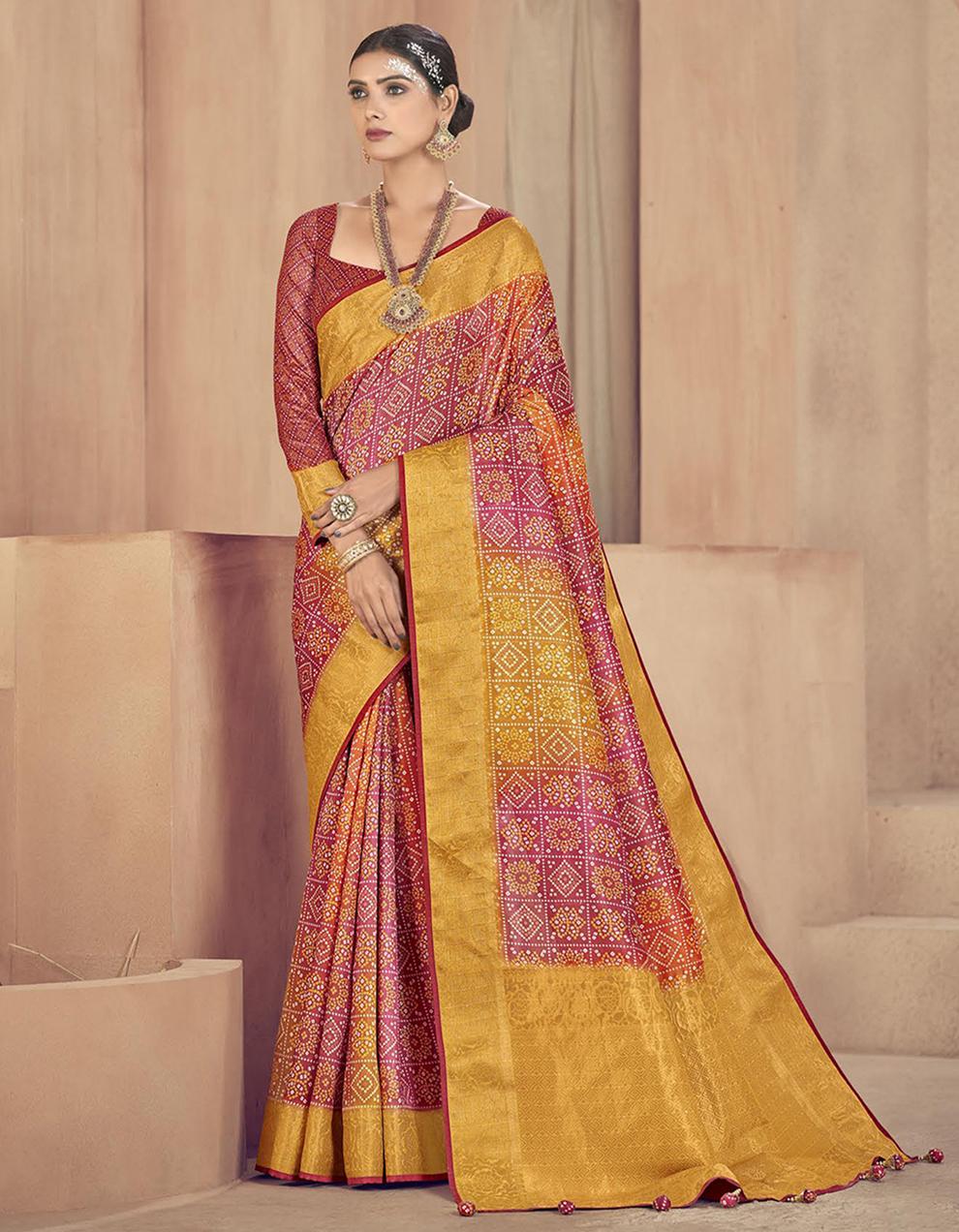 Multicolor Raw Silk Saree With Blouse SD25840