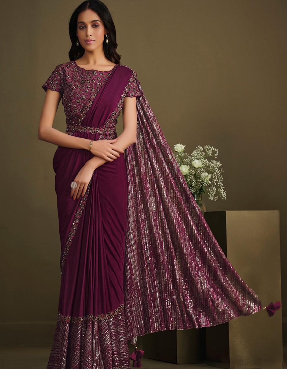 Purple CREPE SILK Saree for Women With Blouse SD28543