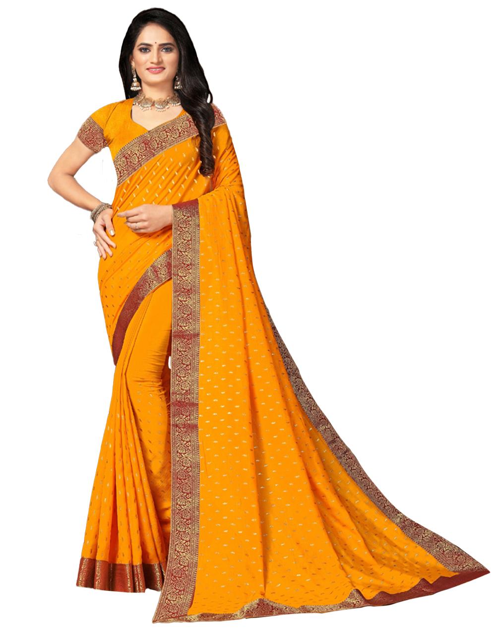 Yellow Vichitra silk Saree With Blouse IW23611