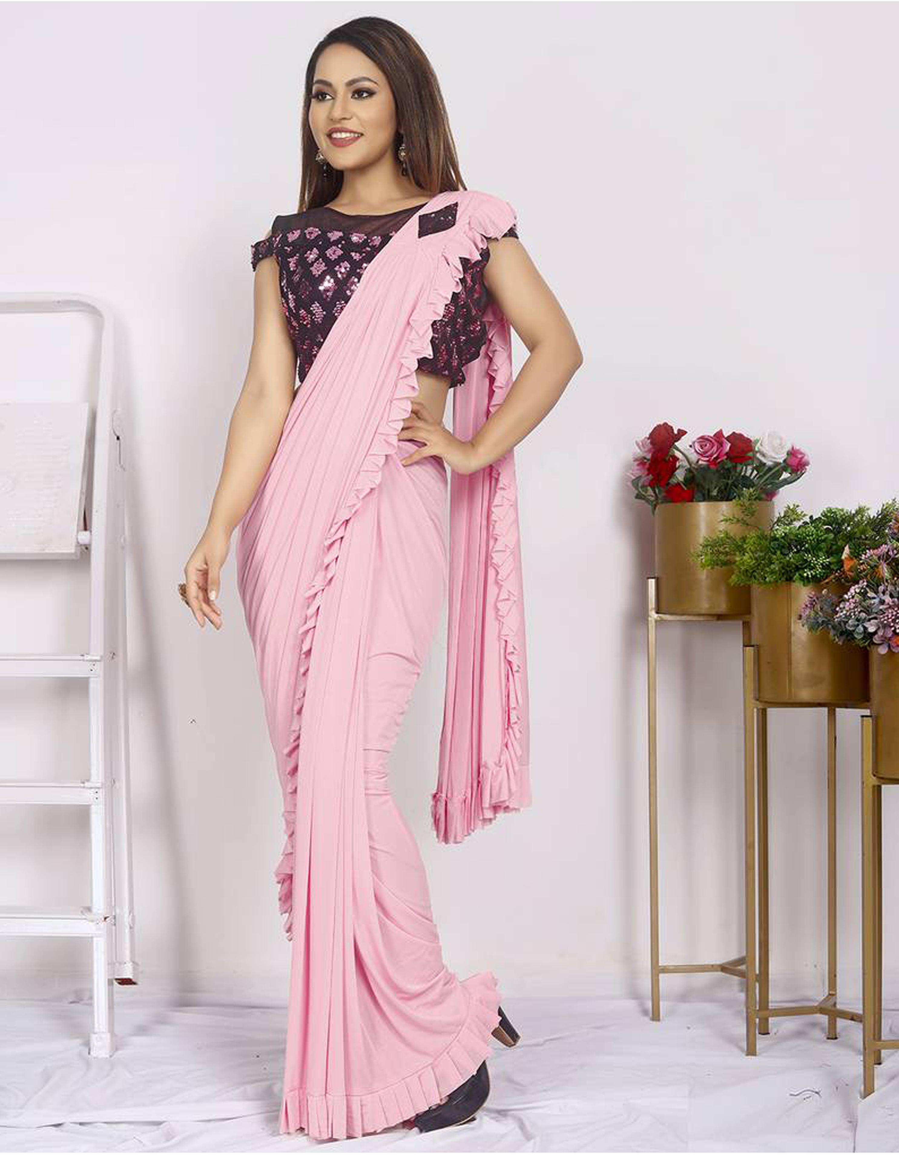 Baby Pink Imported Silk Lycra  Saree With Blouse SD25725