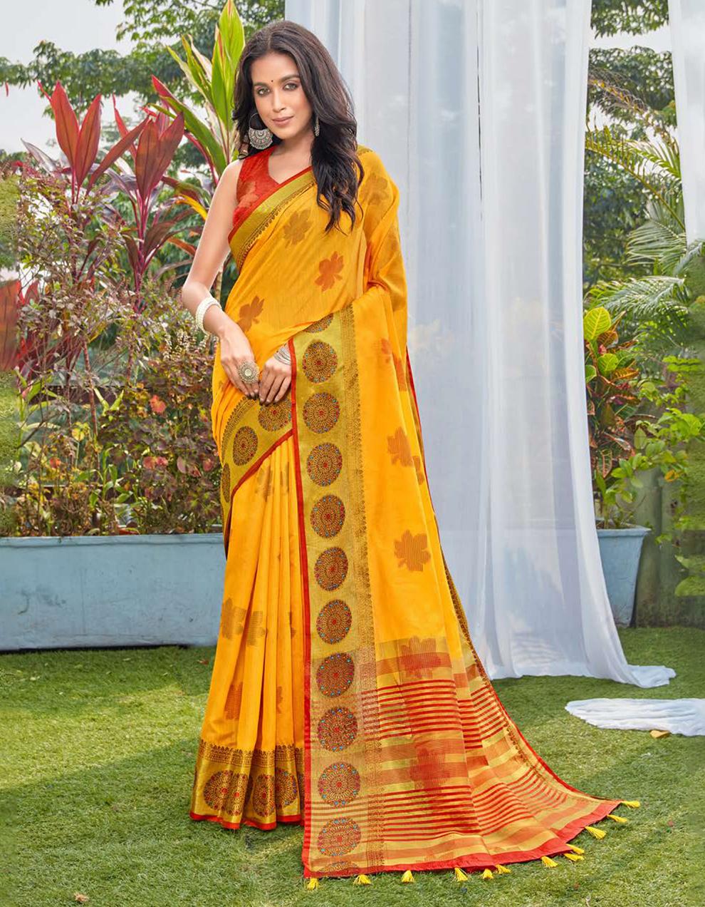 Yellow Chanderi cotton Saree With Blouse MK25683