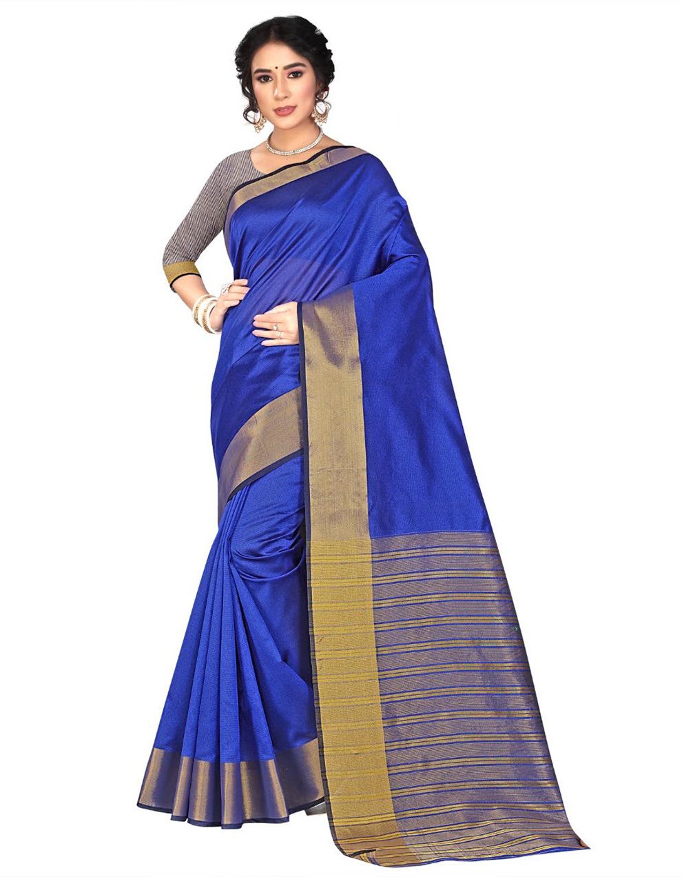 Blue Cotton Silk Saree With Blouse MK25288