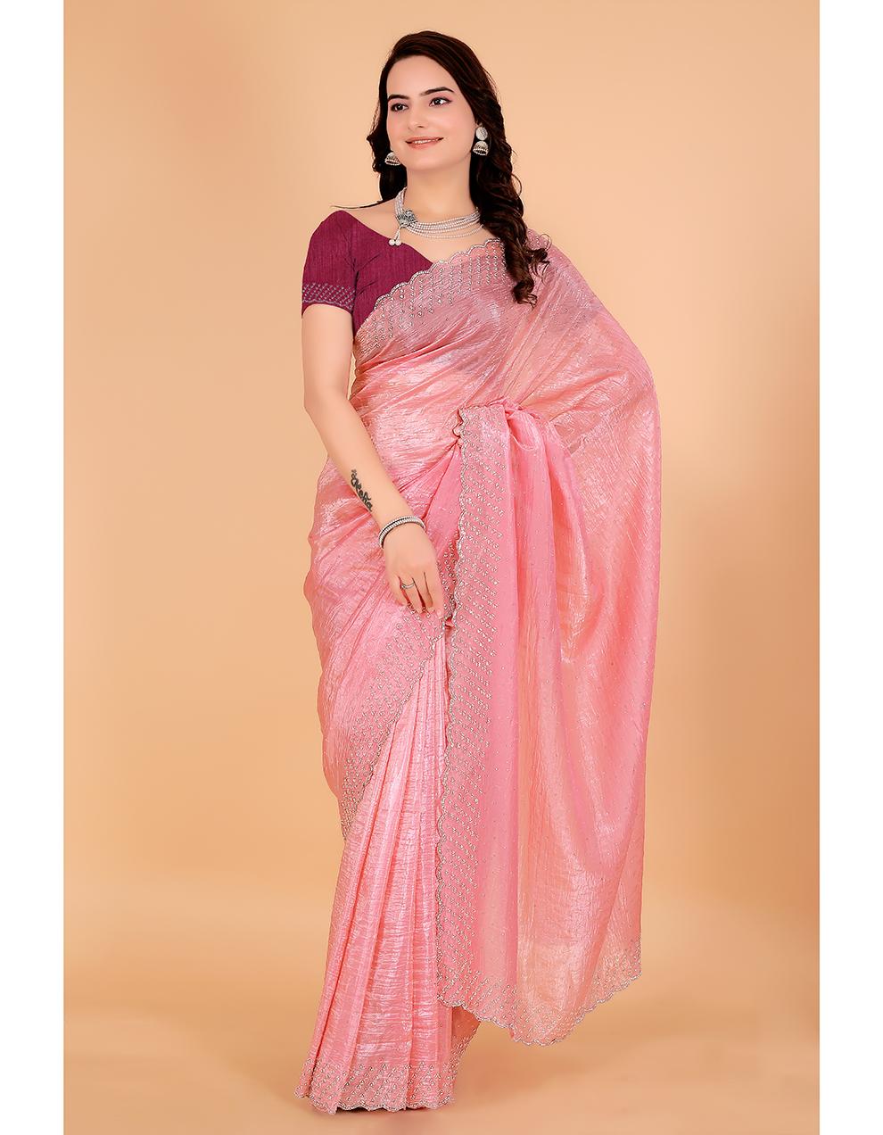 PINK Crush Art Silk And Net Saree for Women With Blouse SK29171