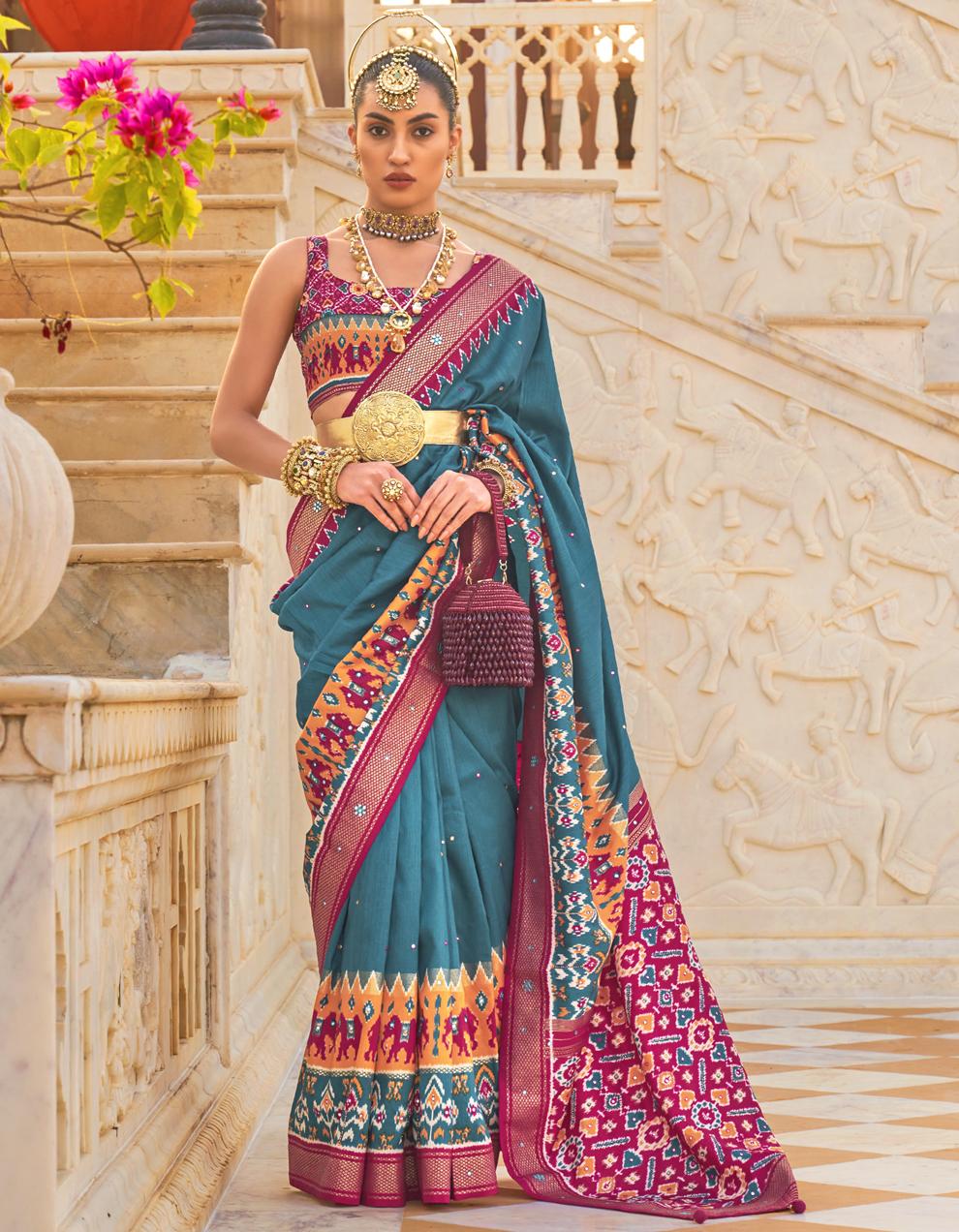 Blue Silk Patola saree for Women With Blouse SD27529