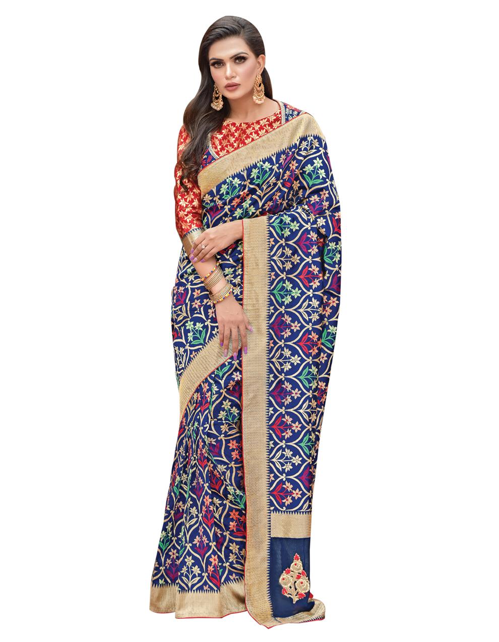 Blue Silk Saree with Jacket And Blouse MH23183