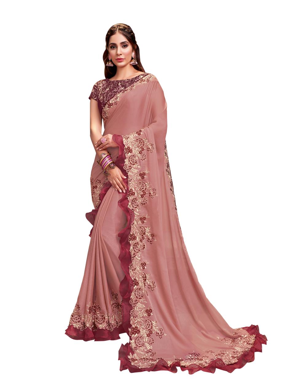 Pink Silk georgette Saree With Stitched Blouse MH23230