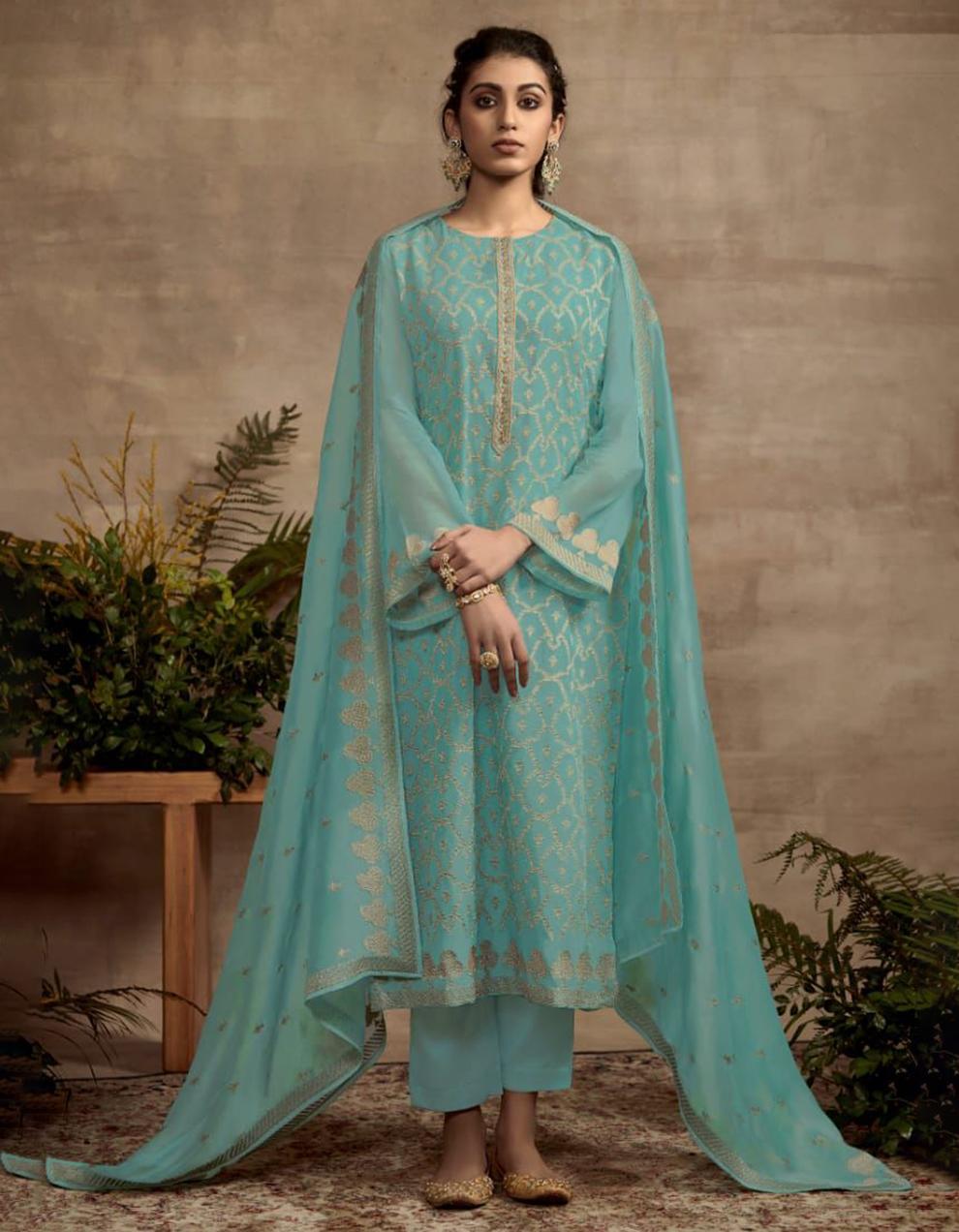 Light Blue Pure Organza Straight Suit with Dupatta SAF8768