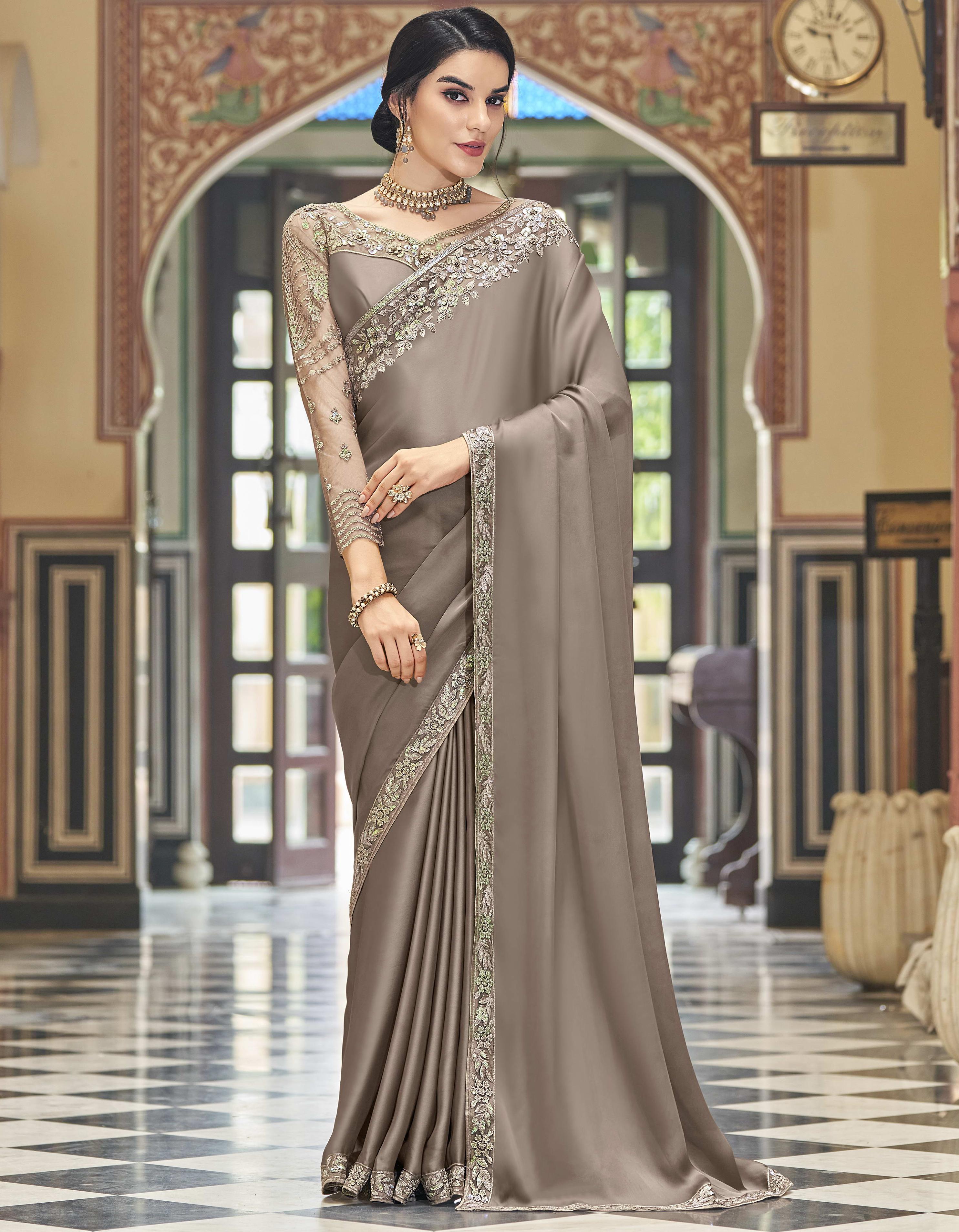 Grey Silk Saree for Women With Blouse SD27090