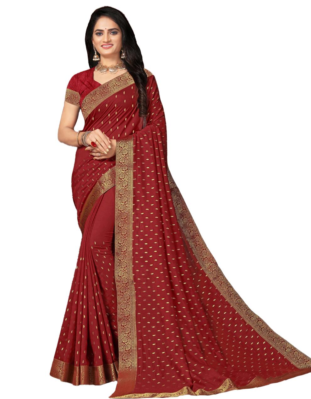 Maroon Vichitra silk Saree With Blouse IW24532