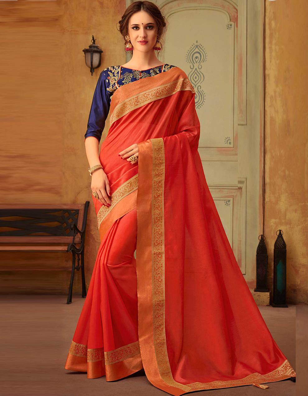 Red Cotton Silk Saree With Blouse IW20689