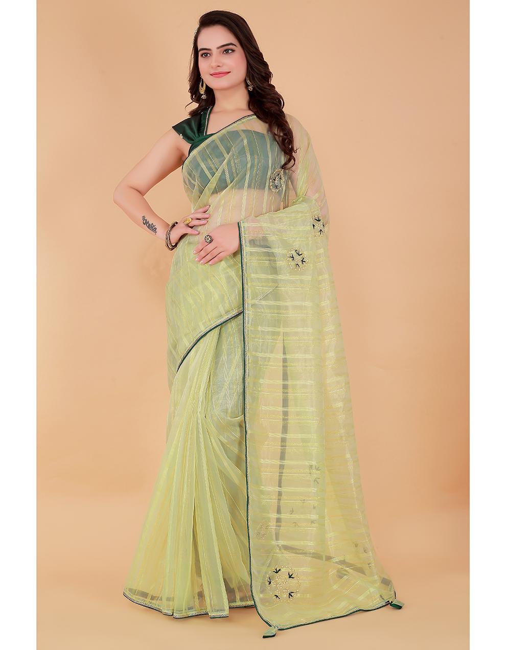 green Organza Saree for Women With Blouse SD29104