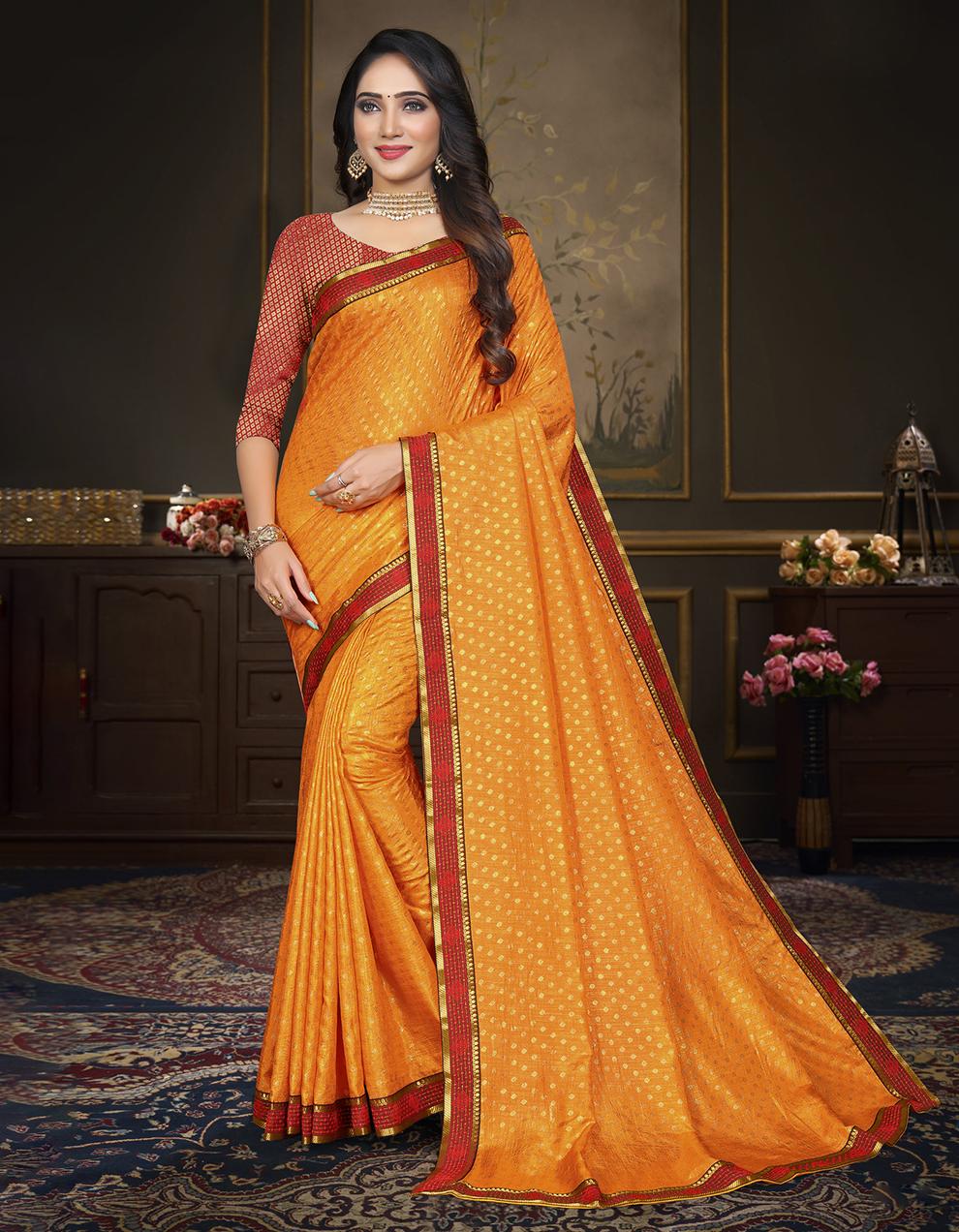 Yellow Vichitra Silk Saree With Blouse IW26959