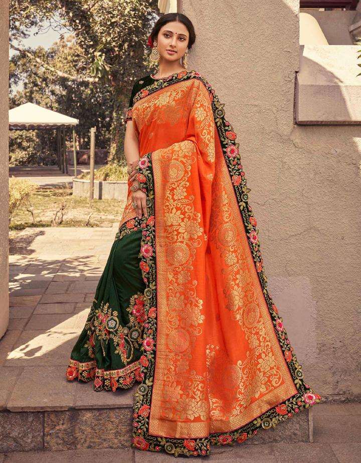 Orange Fancy Fabric Saree With Blouse MH25059