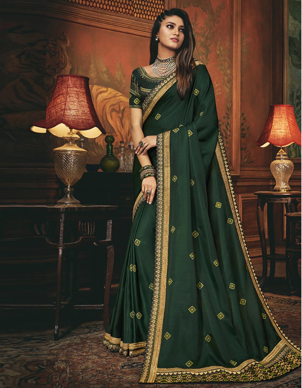 Dark green Silk Saree With Blouse SD24060