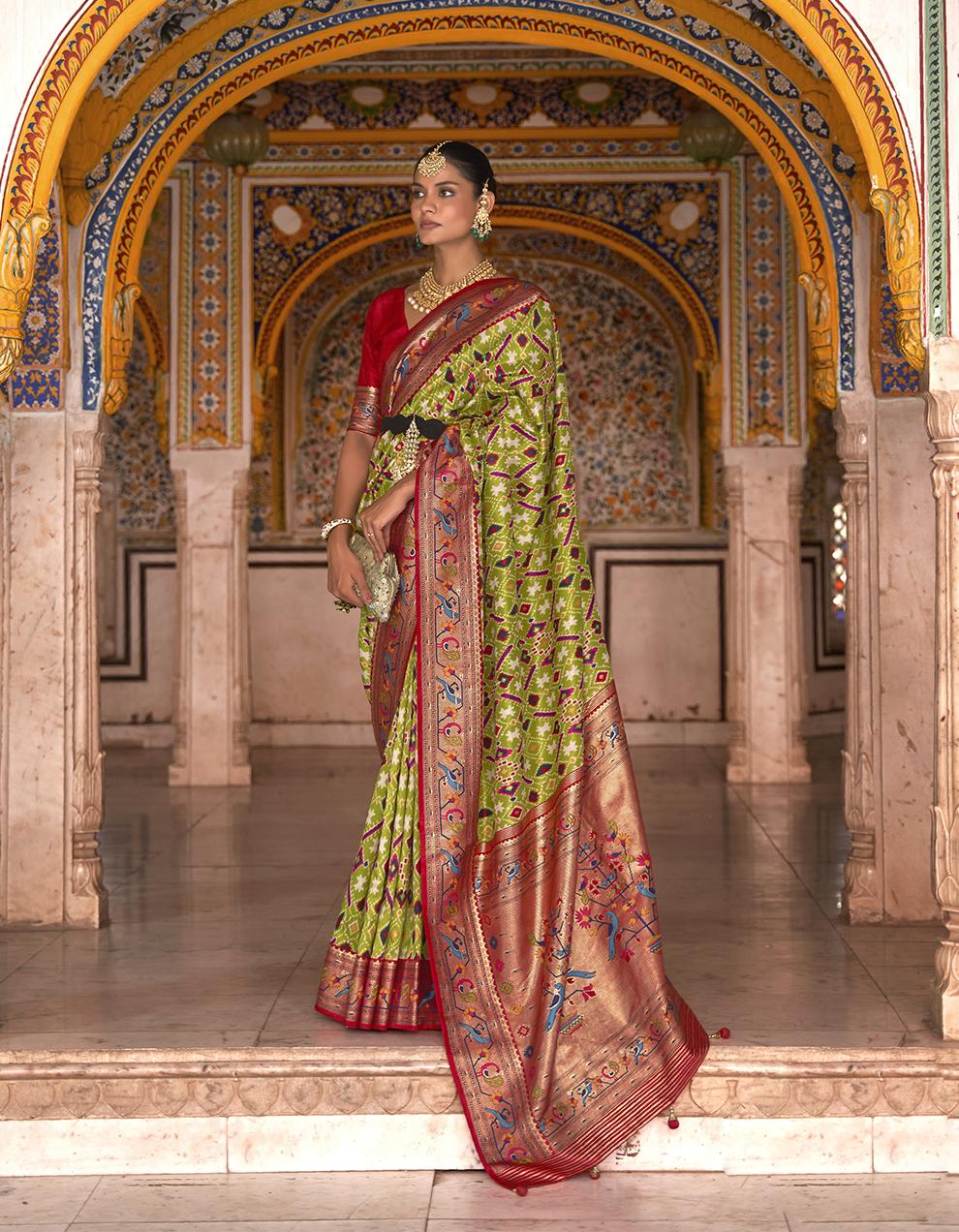 Light Green Silk Patola Saree for Women With Blouse SD27919