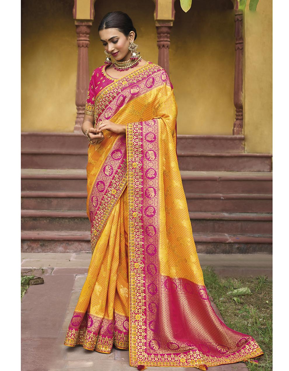 Yellow Pure Dola Viscose Saree for Women With Blouse SD27816