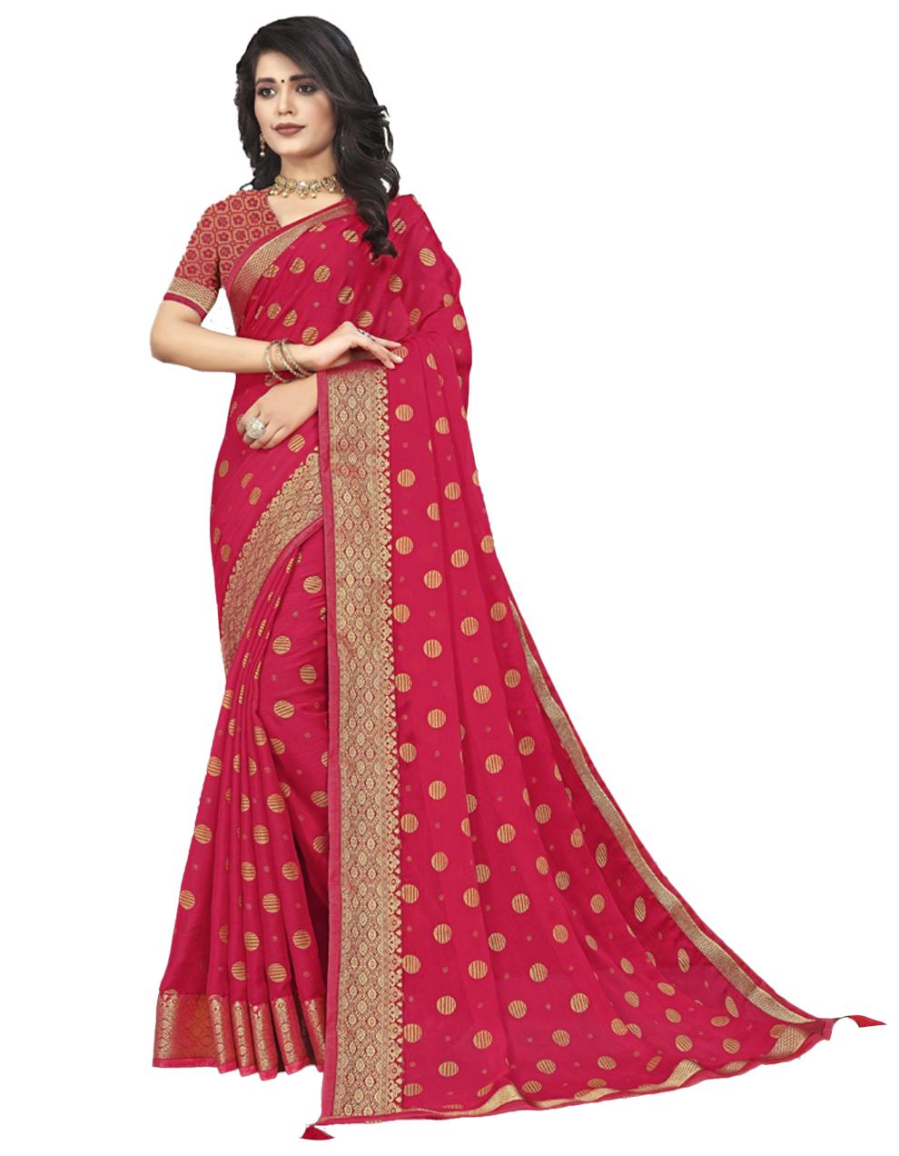 Pink Vichitra silk Saree With Blouse IW24361