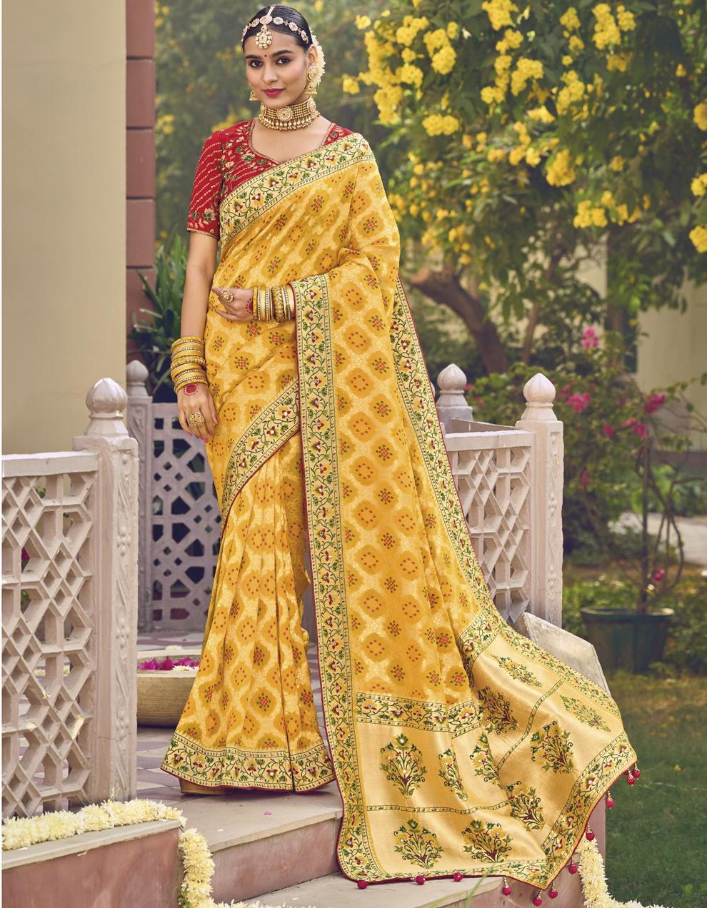 Yellow Pure Georgette Viscose Saree for Women With Blouse SD27680