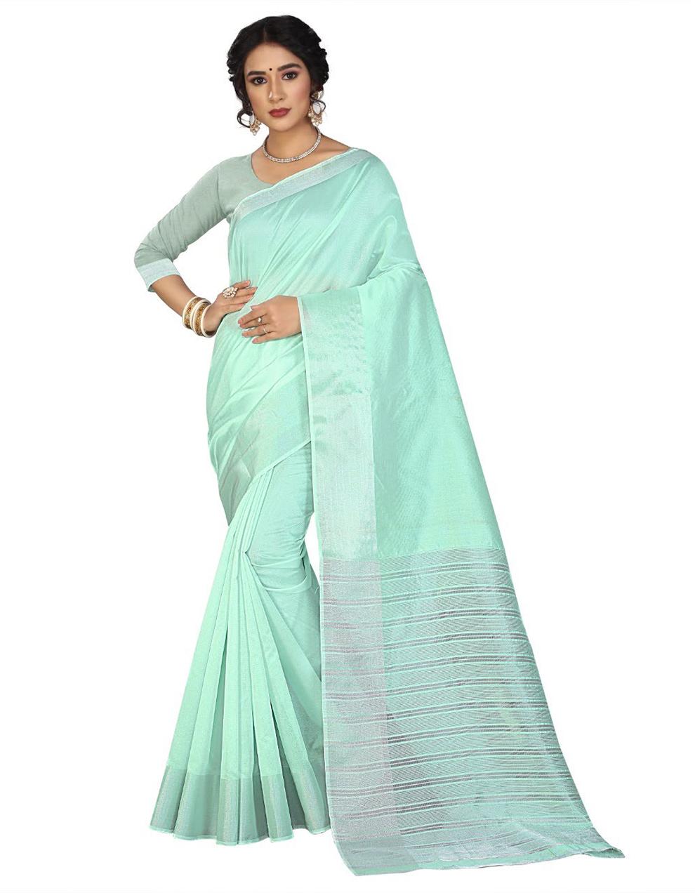 Green Cotton Silk Saree With Blouse MK25300