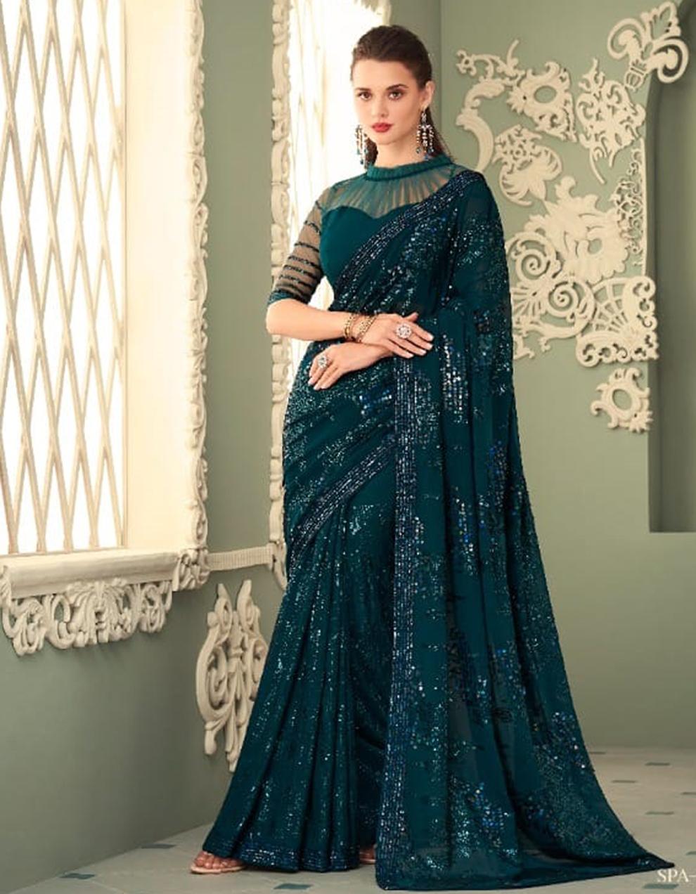 green  GEORGETTE Saree for Women With Blouse SD28379