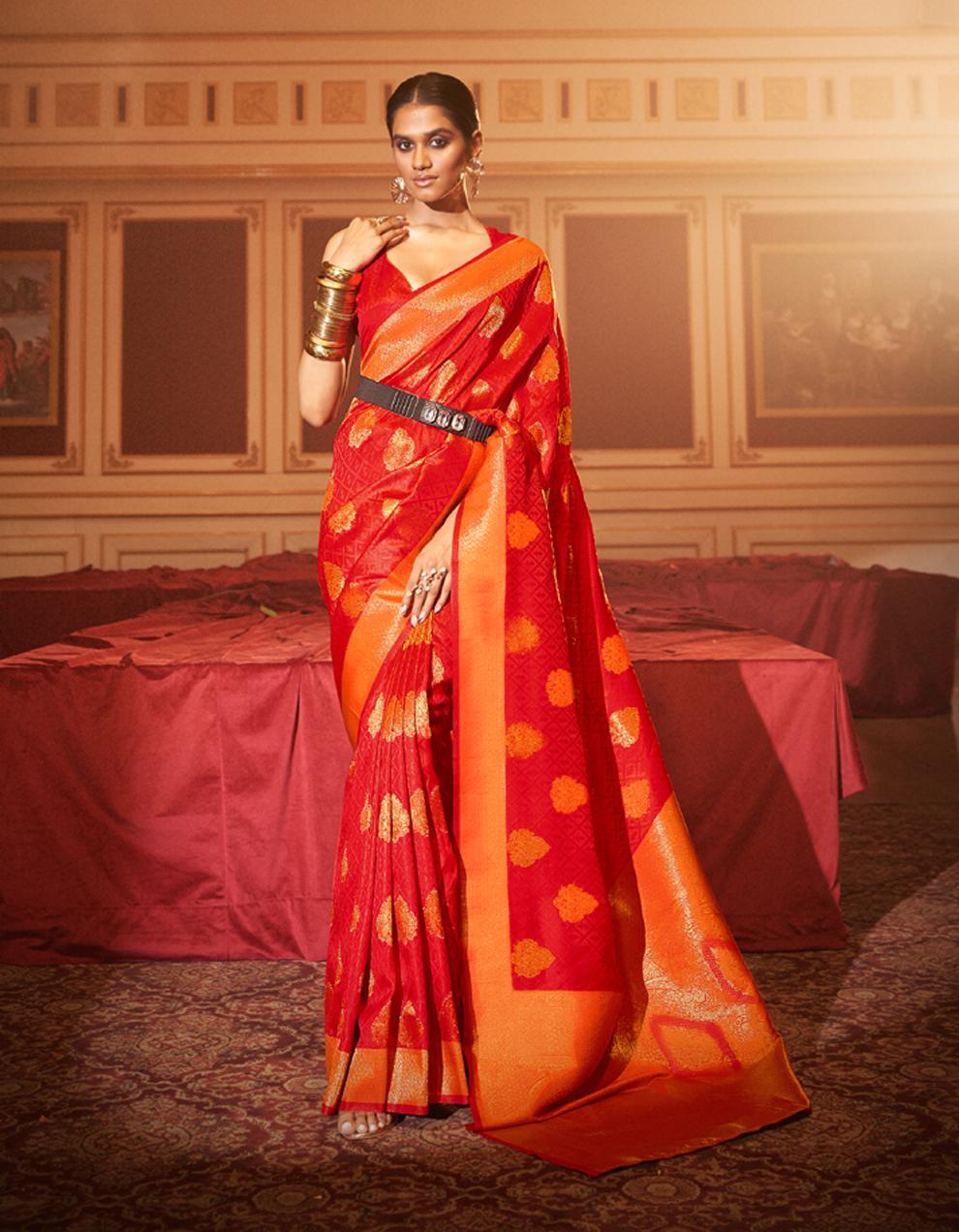 red SILK Saree for Women With Blouse SD28584