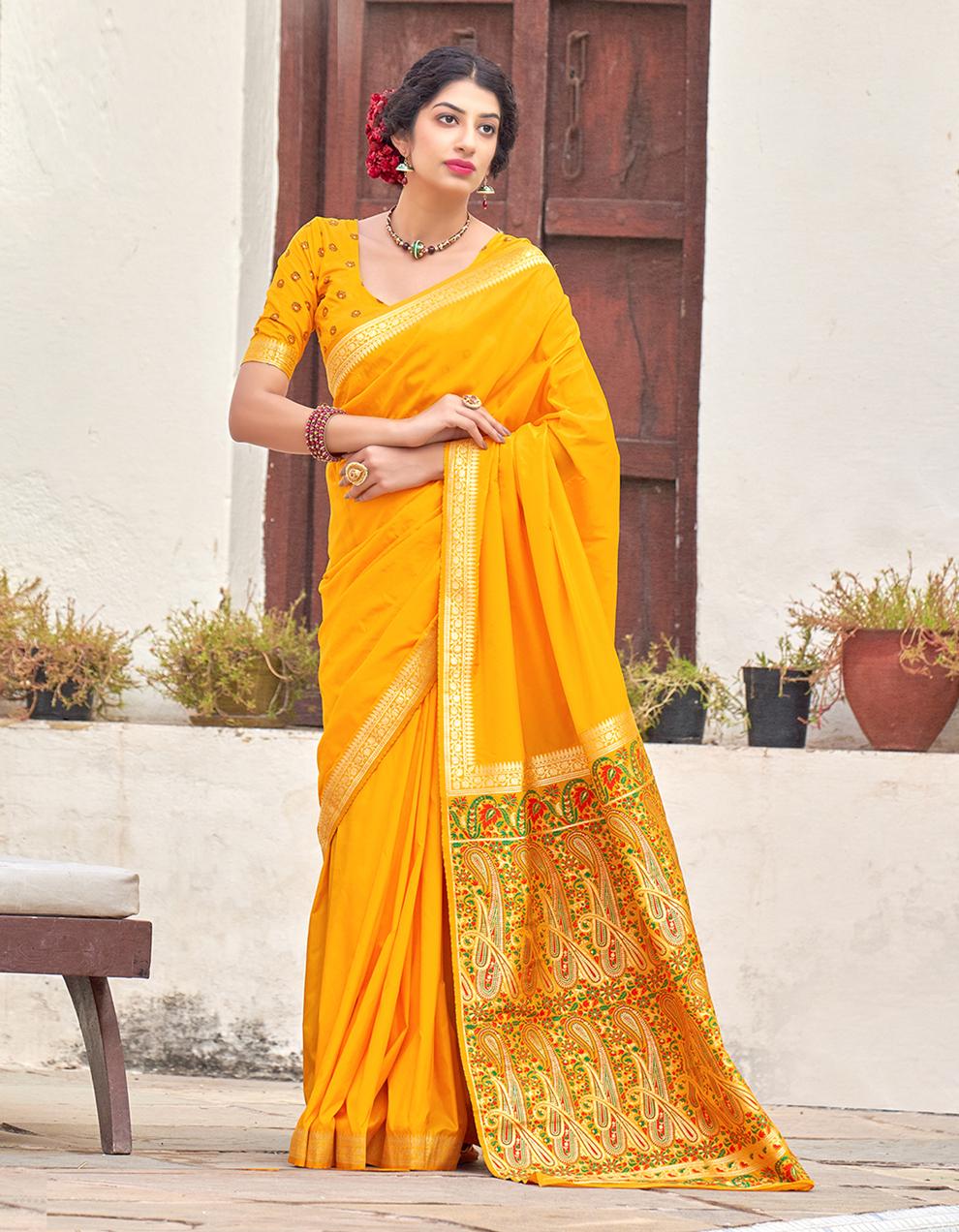 Yellow Silk Saree With Blouse SD25789