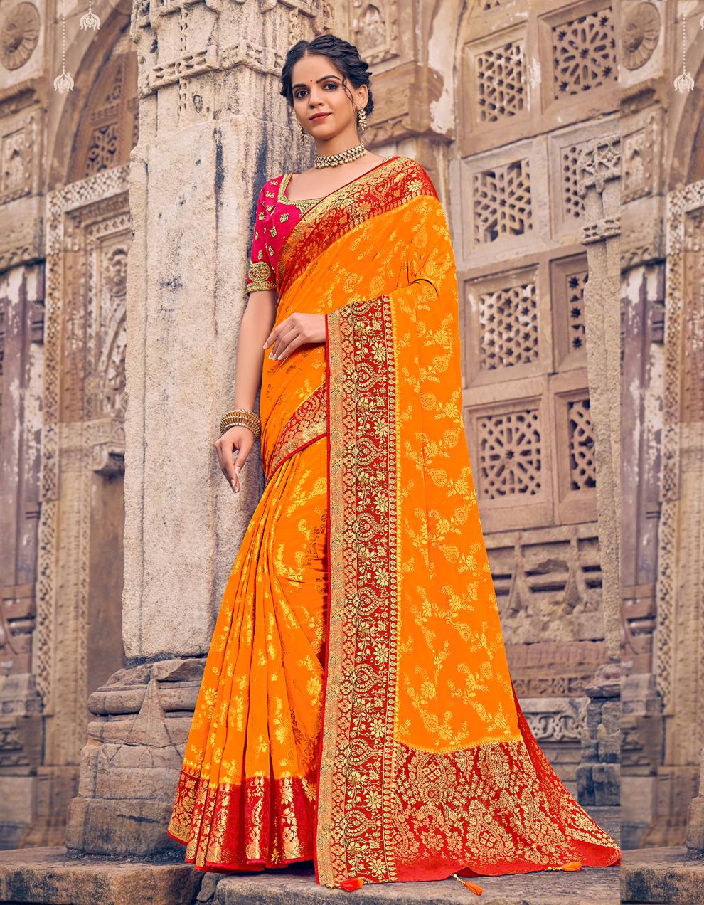 Yellow Georgette Saree for Women With Blouse SD27865