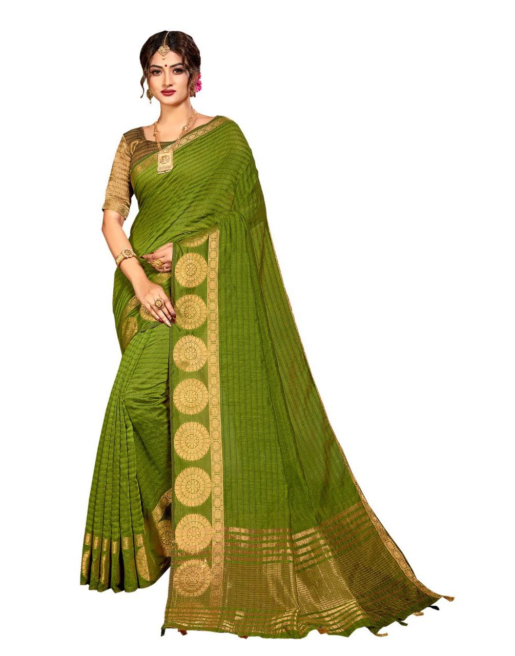 Green  Chanderi Cotton Saree With Blouse MK25981