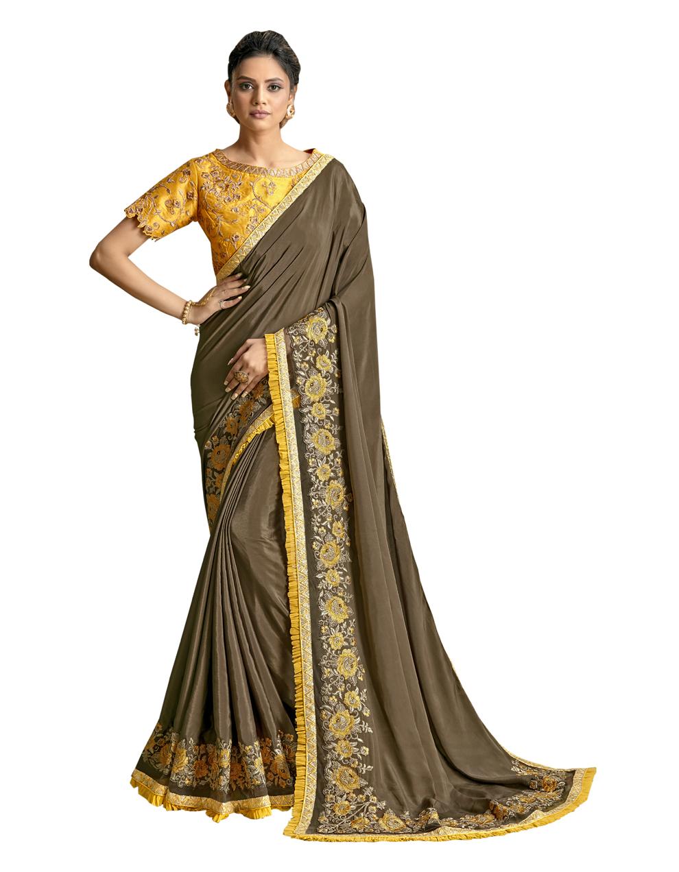 Brown Crepe Silk Saree With Blouse MH23945