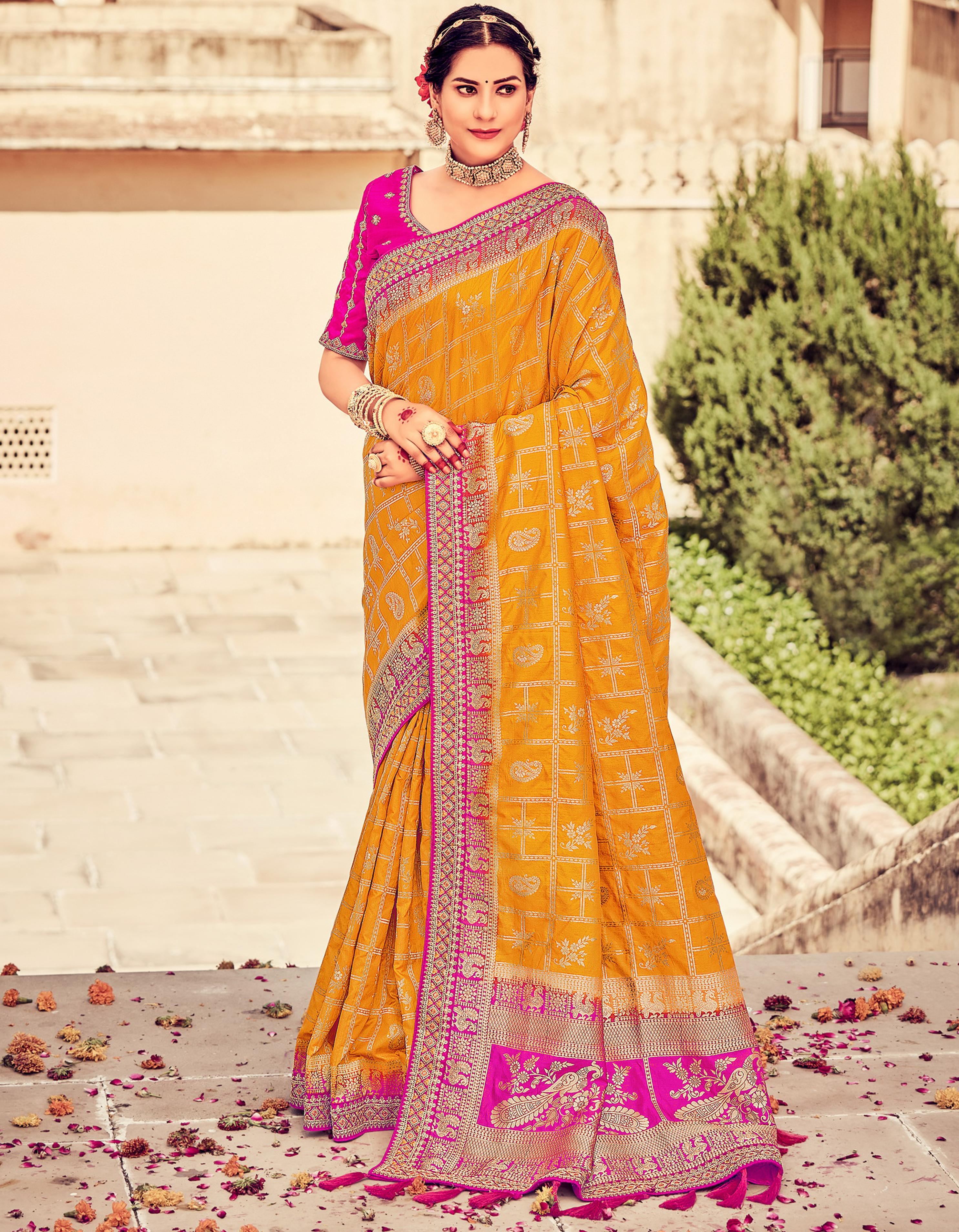 Mustard Yellow Dola Silk Saree for Women With Blouse SD27255