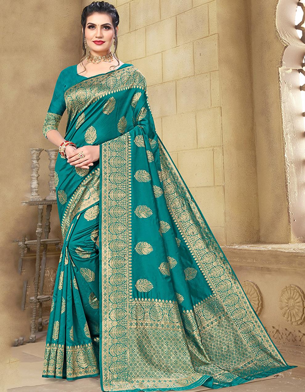 Green Cotton Silk Saree With Blouse IW24596