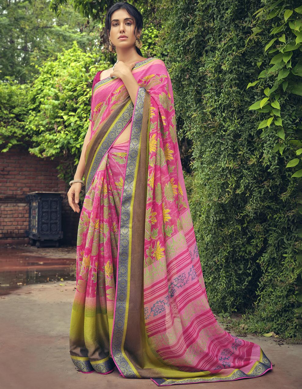 Pink Viscose Brasso Saree With Blouse SD26174