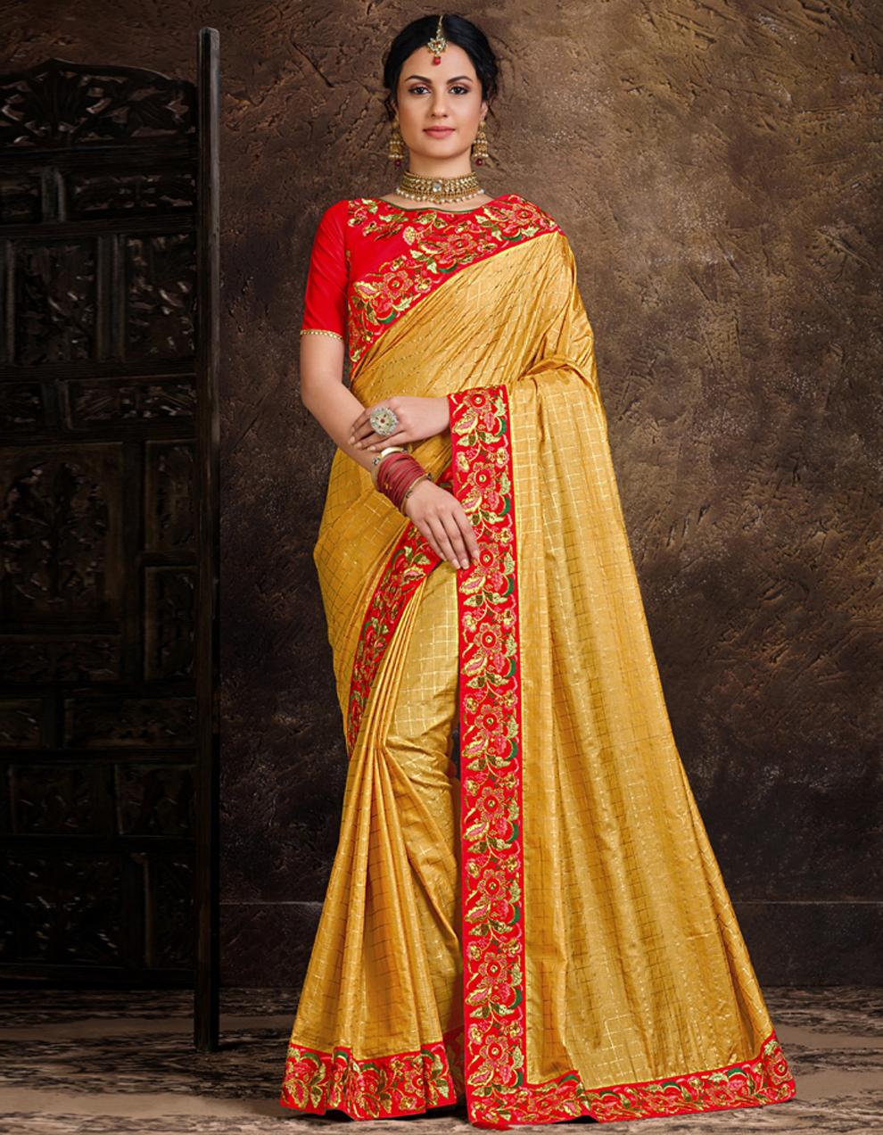 Yellow Poly Silk Saree With Blouse IW24406