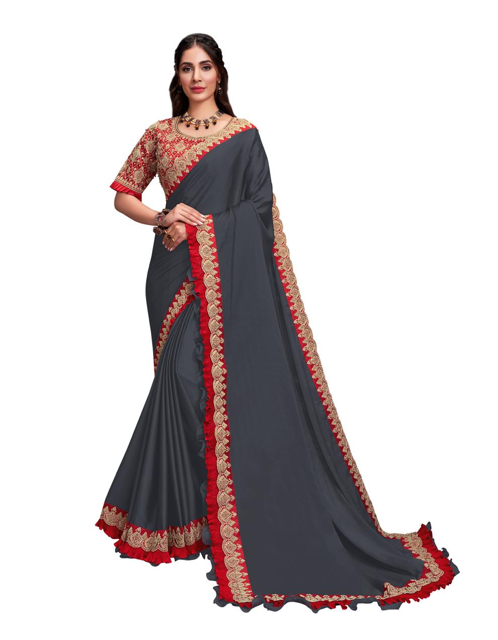 Grey Silk georgette Saree With Stitched Blouse MH23240